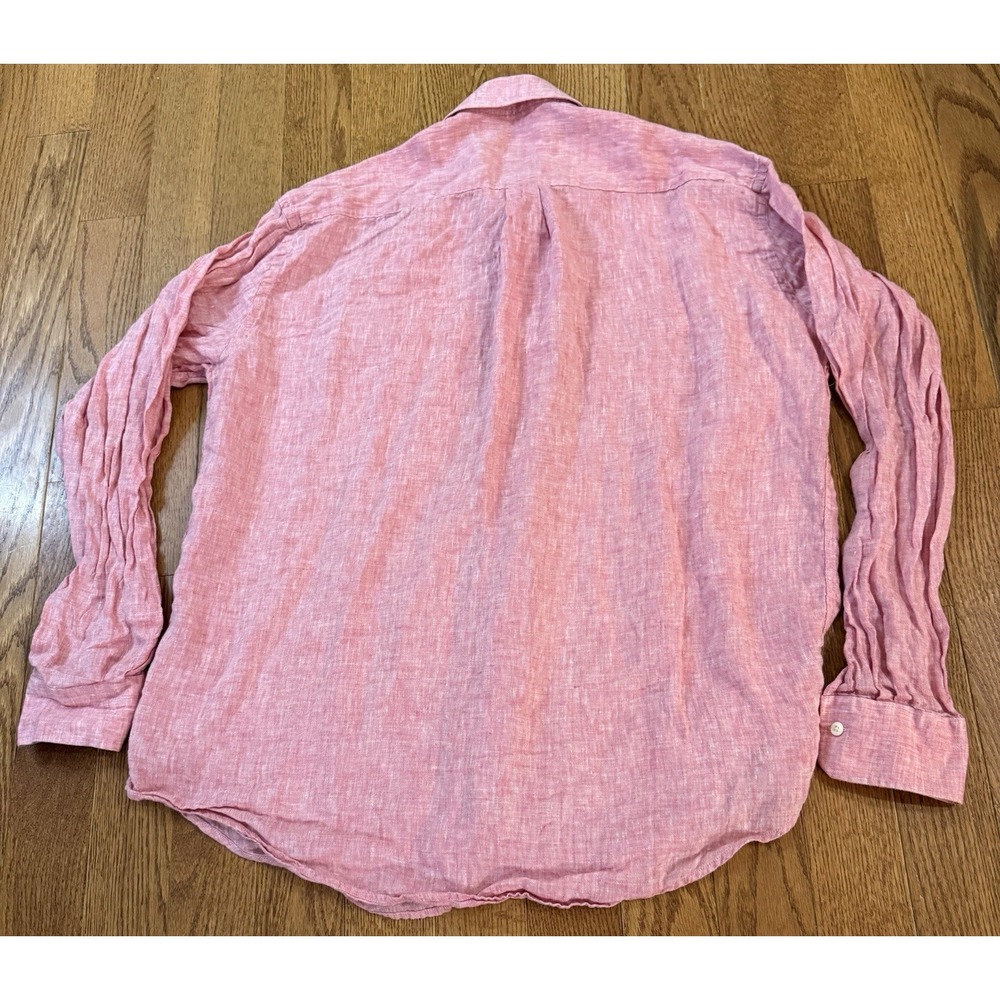Peter Millar crown cool Dress shirt mens Size XL red 100% linen long sleeve - Picture 3 of 6